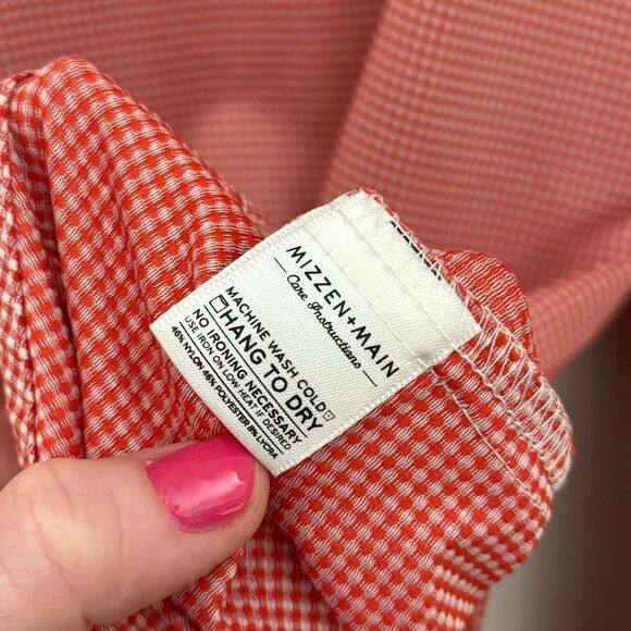 Mizzen + Main Men’s Performance Trim Fit Button Down Shirt Sz Medium Red Gingham - Picture 5 of 5